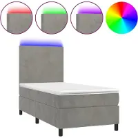 vidaXL Boxspring met matras en LED fluweel lichtgrijs 90x190 cm