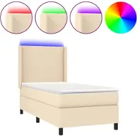 vidaXL Boxspring met matras en LED stof crèmekleurig 90x190 cm