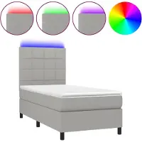 vidaXL Boxspring met matras en LED stof lichtgrijs 100x200 cm