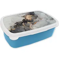 MuchoWow Broodtrommel Blauw - Lunchbox - Brooddoos - Zwart - Marmer - Luxe - Goud - 18x12x6 cm - Kinderen - Jongen