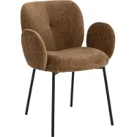 Goossens Eetkamerstoel Eller bruin stof met armleuning, modern design