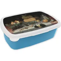 MuchoWow Broodtrommel Blauw - Lunchbox Stilleven met kazen - Kunstwerk - Oude meesters - Brooddoos 18x12x6 cm - Brood lunch box - Broodtrommels voor kinderen en volwassenen