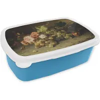 MuchoWow Broodtrommel Blauw - Lunchbox Fruit - Stilleven met druiven - Oude meesters - Brooddoos 18x12x6 cm - Brood lunch box - Broodtrommels voor kinderen en volwassenen