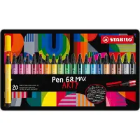 Stabilo Pen 68 MAX - ARTY – Premium Viltstift Met Dikke Beitelpunt - Metalen Etui Met 20 Stuks – Met 20 Verschillende Kleuren