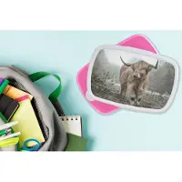 MuchoWow Broodtrommel Roze - Lunchbox - Brooddoos - Schotse hooglander - Natuur - Herfst - Dieren - Wild - Bos - 18x12x6 cm - Kinderen - Meisje