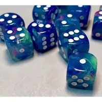 Chessex Dice Set - Festive Waterlilly 16mm - Green-Blue D6 (12 stuks)