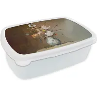 MuchoWow Broodtrommel Wit - Lunchbox Oude meesters - Bloemen - Balthasar van der Ast - Brooddoos 18x12x6 cm - Brood lunch box - Broodtrommels voor kinderen en volwassenen