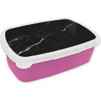 MuchoWow Broodtrommel Roze - Lunchbox Marmer look - Zwart - Luxe - Brooddoos 18x12x6 cm - Brood lunch box - Broodtrommels voor kinderen en volwassenen