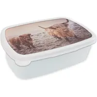 MuchoWow Broodtrommel Wit - Lunchbox - Brooddoos - Schotse hooglanders - Licht - Lucht - Natuur - 18x12x6 cm - Volwassenen