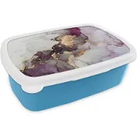 MuchoWow Broodtrommel Blauw - Lunchbox - Brooddoos - Marmer - Abstract - Goud - Paars - 18x12x6 cm - Kinderen - Jongen