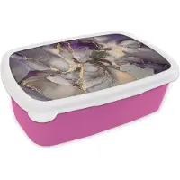 MuchoWow Broodtrommel Roze - Lunchbox - Brooddoos - Goud - Paars - Marmer - 18x12x6 cm - Kinderen - Meisje
