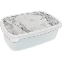 MuchoWow Broodtrommel Wit - Lunchbox Marmer - Steen - Wit - Grijs - Zwart - Marmerlook - Brooddoos 18x12x6 cm - Brood lunch box - Broodtrommels voor kinderen en volwassenen