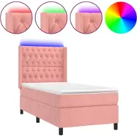 vidaXL Boxspring met matras en LED fluweel roze 90x190 cm