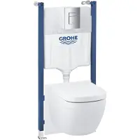 GROHE Solido 5-in-1 WC-Pack - Inclusief Solido Inbouwframe en Fresh - Met Euro Ceramic Wandtoilet & Skate Cosmopolitan Bedieningsplaat (Chroom)