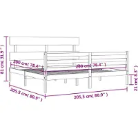 vidaXL Bedframe met hoofdbord massief hout grijs 200x200 cm