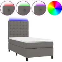 vidaXL Boxspring met matras en LED kunstleer grijs 90x190 cm