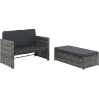 vidaXL 2-delige Loungeset met kussens poly rattan grijs