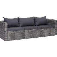 vidaXL 3-delige Loungeset met kussens poly rattan grijs