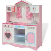 vidaXL Speelgoedkeuken roze en wit 82x30x100 cm hout