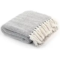 vidaXL Plaid visgraat 125x150 cm katoen grijs