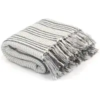 vidaXL Plaid strepen 125x150 cm katoen grijs en wit