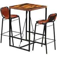 vidaXL 3-delige Barset massief gerecycled hout en echt geitenleer