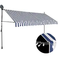 vidaXL Auvent manuel rétractable avec LED 350 cm Bleu et blanc
