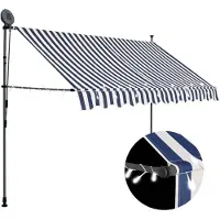 vidaXL Luifel handmatig uitschuifbaar met LED 300 cm blauw en wit