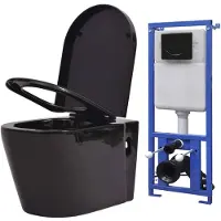 vidaXL Hangend toilet met verborgen stortbak keramiek zwart