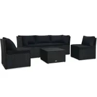 vidaXL 4-delige Loungeset met kussens poly rattan zwart