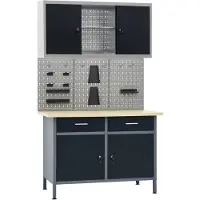 vidaXL Werkbank met 3 gereedschapswanden en 1 wandkast