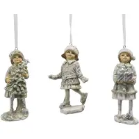Clayre & Eef Kersthanger set van 3 Kind 12 cm Beige Groen Kunststof Kerstdecoratie Beige Kerstdecoratie