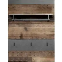 Hioshop Irwin kapstok 1 plank, 1 kledingstang en 3 haken, grijs Matera decor, Old Wood decor.