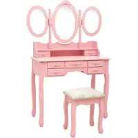 vidaXL Schminktafel met krukje en drievoudige spiegel, roze