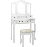 vidaXL Kaptafelset met kruk 80x69x141 cm paulowniahout wit