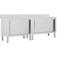 vidaXL Werktafels met deuren 2 st 240x50x(95-97) cm roestvrij staal