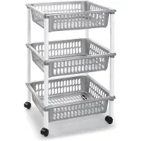 PlasticForte Opberg trolley/roltafel/organizer met 3 manden 40 x 30 x 61,5 cm zilver/wit - Opberg trolley