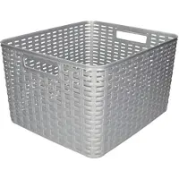 Forte Plastics Plasticforte Opbergmand - Kastmand - rotan kunststof - zilver - 28 Liter - 34 x 40 x 23 cm - Opbergmanden