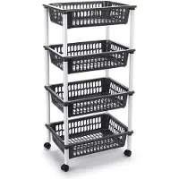 Forte Plastics Plasticforte Keukentrolley op wieltjes - 4-laags - antraciet - 85 cm - Opberg trolley
