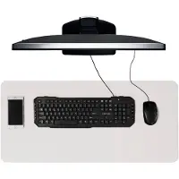 Ivol Bureau onderlegger / bureaumat 40x85 cm - PU leer - Wit