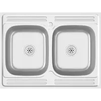 vidaXL Dubbele spoelbak, zilverkleurig, 800x600x155 mm, roestvrij staal