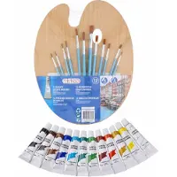 Toppoint Hobby verfset voor kinderen met acrylverf schilderspalet en 12 kwasten - schildersets