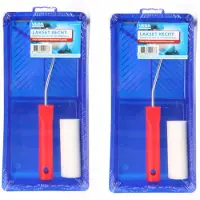 Veba Set van 2x stuks verfsetjes lakroller 10 cm extra fijn met verfbak en beugel - Verfrollers