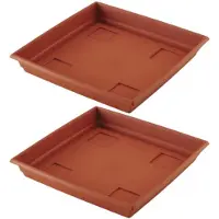 Hega hogar Set van 2x stuks bloempot/plantenpot terra cotta onderschaal/opvangbord kunststof diameter 27 cm - Plantenbakken
