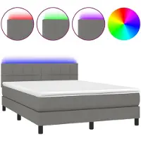 vidaXL Boxspring met matras en LED stof donkergrijs 140x190 cm