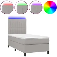 vidaXL Boxspring met matras en LED stof lichtgrijs 90x200 cm