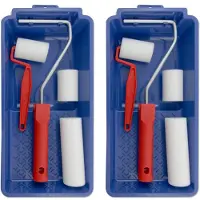 Veba 2x stuks lakroller schildersets 5 en 10 cm extra fijn met verfbak en beugel - Verfrollers