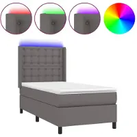vidaXL Boxspring met matras en LED kunstleer grijs 90x190 cm