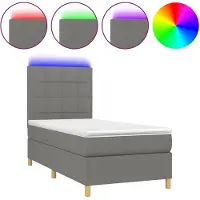 vidaXL Boxspring met matras en LED stof donkergrijs 90x200 cm