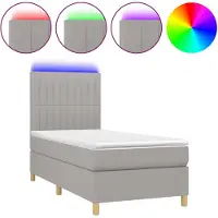 vidaXL Boxspringbed met matras en LED-verlichting, lichtgrijs, 80x200 cm, stof